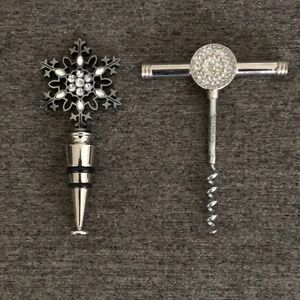 Silver Snowflake Wine Stopper and Corkscrew Set